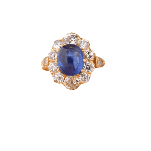 Bague 54 Bague marguerite victorienne en or jaune 18 ct avec saphir et diamants 58 Facettes AN557
