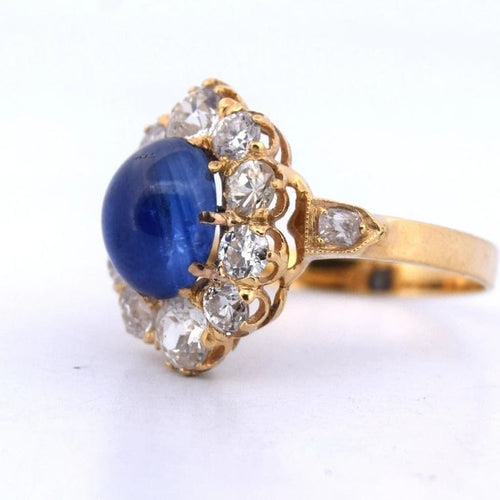 Bague 54 Bague marguerite victorienne en or jaune 18 ct avec saphir et diamants 58 Facettes AN557