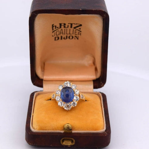 Bague 54 Bague marguerite victorienne en or jaune 18 ct avec saphir et diamants 58 Facettes AN557