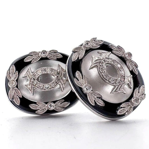 Boucles d'oreilles Boucles d'oreilles vintage en platine avec onyx, cristal de roche et diamants 58 Facettes OR190