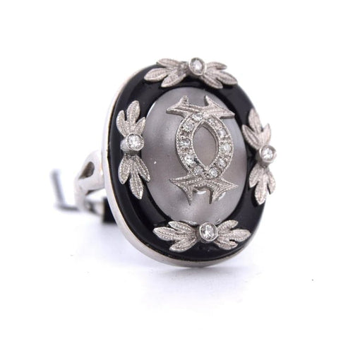 Bague 53 Bague vintage en platine avec cristal de roche, onyx et diamants 58 Facettes AN531