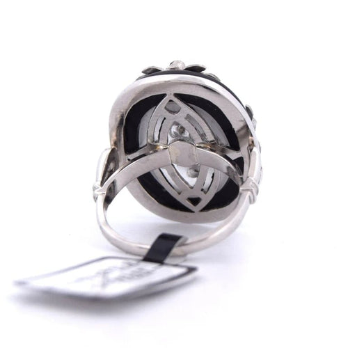 Bague 53 Bague vintage en platine avec cristal de roche, onyx et diamants 58 Facettes AN531