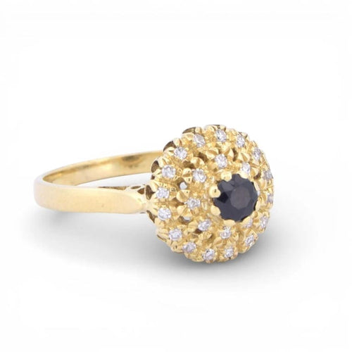 Bague 55 Bague vintage - Halo en or jaune 18 carats, saphir et diamants 58 Facettes AN486