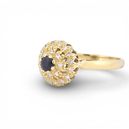 Bague 55 Bague vintage - Halo en or jaune 18 carats, saphir et diamants 58 Facettes AN486
