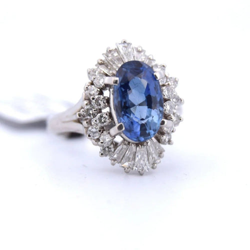 Bague 55 Bague en platine avec saphir et diamants 58 Facettes