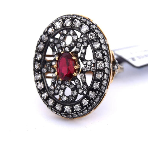 Bague 54 Bague Art déco en or jaune 18 carats, rubis et diamants 58 Facettes AN152