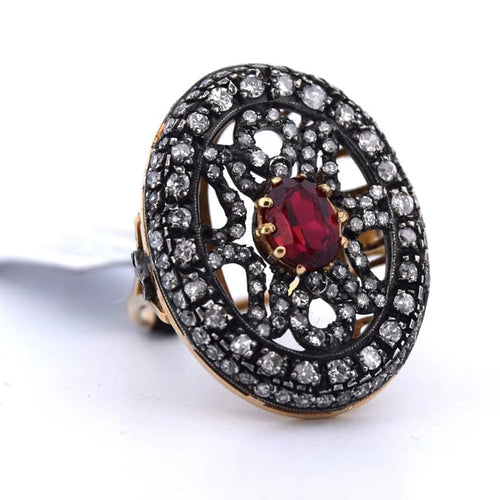 Bague 54 Bague Art déco en or jaune 18 carats, rubis et diamants 58 Facettes AN152