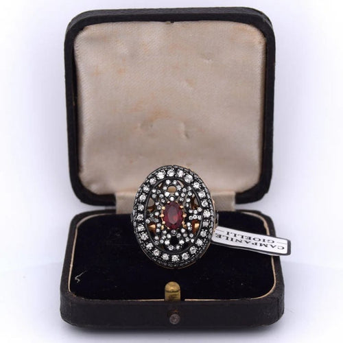 Bague 54 Bague Art déco en or jaune 18 carats, rubis et diamants 58 Facettes AN152