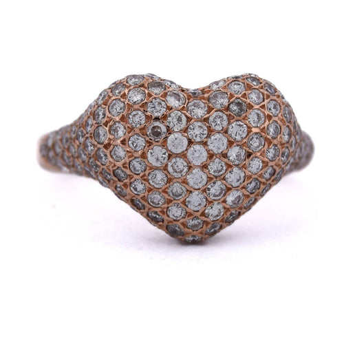 Bague 53 Bague cœur en or rose 18 ct pavée de diamants 58 Facettes AN52 (0099)