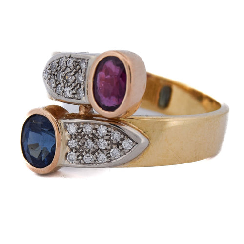Bague 54 Bague vintage - Bypass en or 18 kt avec rubis, saphir et diamants 58 Facettes AN24 '(00019)