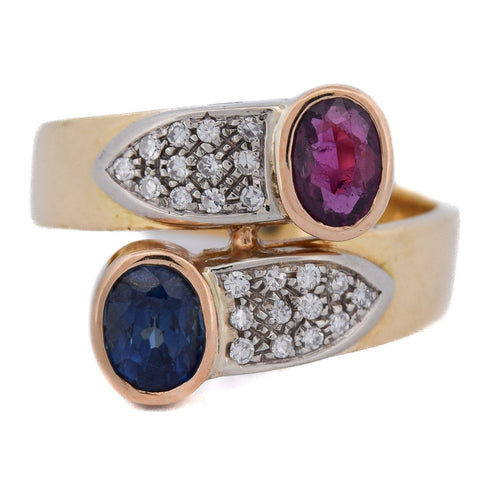 Bague 54 Bague vintage - Bypass en or 18 kt avec rubis, saphir et diamants 58 Facettes AN24 '(00019)