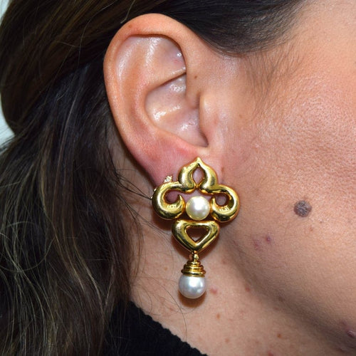 Boucles d'oreilles Boucles d’oreilles vintage en or 18 ct avec perles 58 Facettes OR57 '(07639)
