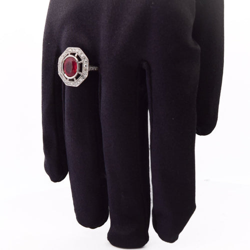 Bague 54 Bague Art déco en or blanc 18 Kt avec rubis et diamants 58 Facettes AN107 (0589)