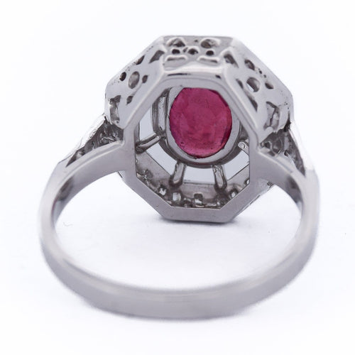 Bague 54 Bague Art déco en or blanc 18 Kt avec rubis et diamants 58 Facettes AN107 (0589)