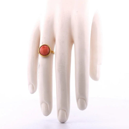 Bague 48 Bague corail en or jaune 18 carats - années 1980 58 Facettes