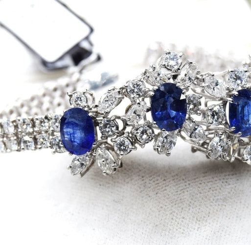Bracelet Bracelet en or blanc 18 carats avec saphirs et diamants 58 Facettes