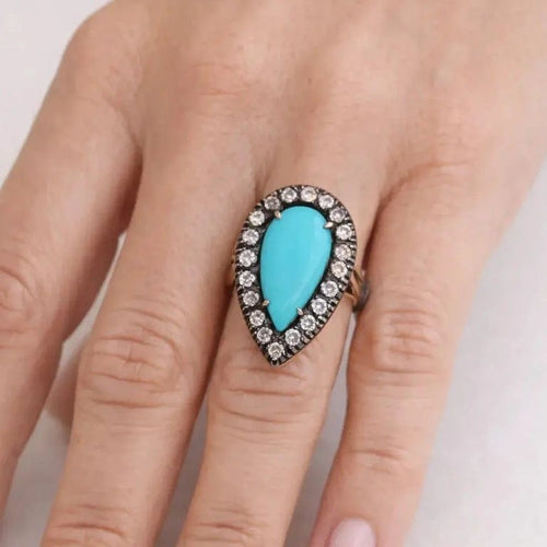Bague 55 Bague victorienne en or jaune 18 carats, turquoises et diamants 58 Facettes AN164