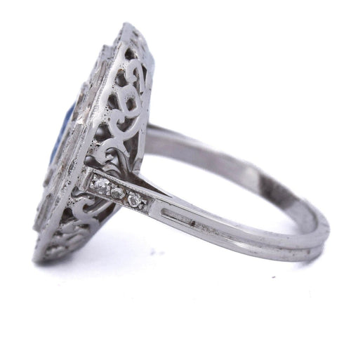 Bague 54 Bague Art déco en or blanc 18 carats, saphir et diamants 58 Facettes AN109 '(00019)