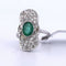 Bague 56 Bague Art déco en or blanc 18 carats avec émeraude et diamants 58 Facettes