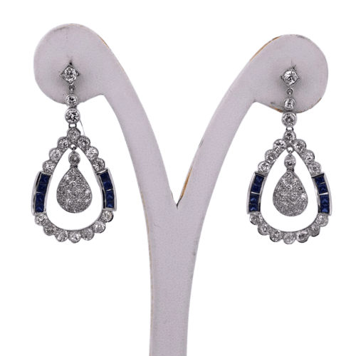 Boucles d'oreilles Art déco - Boucles d'oreilles en or blanc 18 carats, saphirs et diamants 58 Facettes