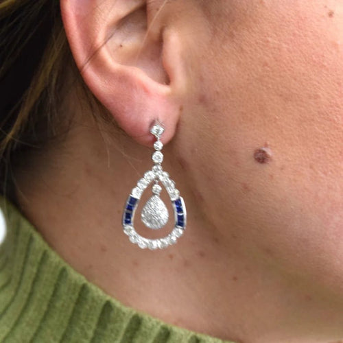 Boucles d'oreilles Art déco - Boucles d'oreilles en or blanc 18 carats, saphirs et diamants 58 Facettes