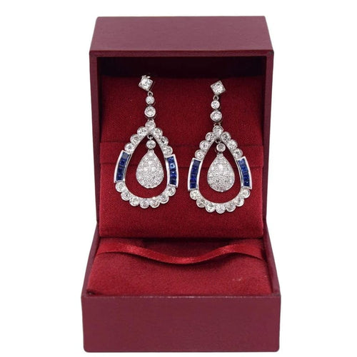 Boucles d'oreilles Art déco - Boucles d'oreilles en or blanc 18 carats, saphirs et diamants 58 Facettes