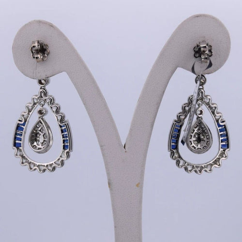 Boucles d'oreilles Art déco - Boucles d'oreilles en or blanc 18 carats, saphirs et diamants 58 Facettes