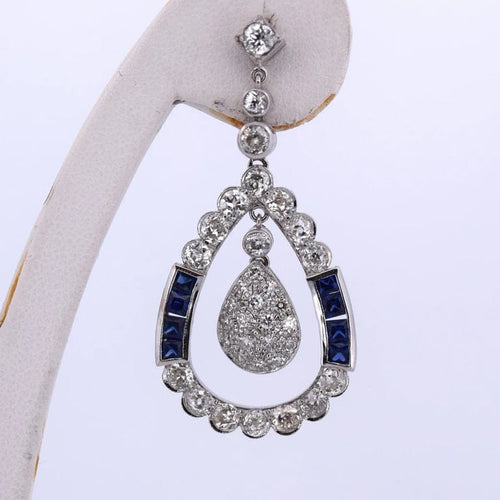 Boucles d'oreilles Art déco - Boucles d'oreilles en or blanc 18 carats, saphirs et diamants 58 Facettes
