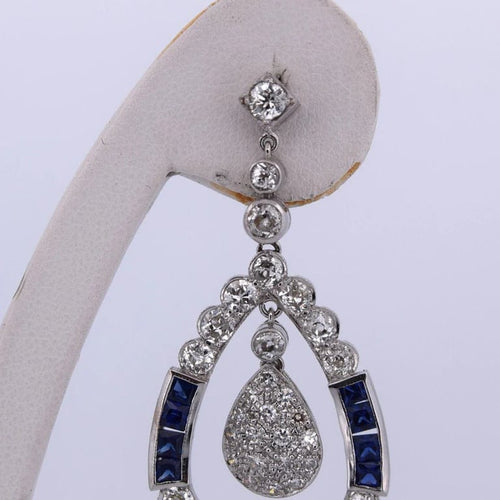 Boucles d'oreilles Art déco - Boucles d'oreilles en or blanc 18 carats, saphirs et diamants 58 Facettes
