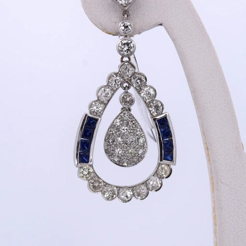 Boucles d'oreilles Art déco - Boucles d'oreilles en or blanc 18 carats, saphirs et diamants 58 Facettes