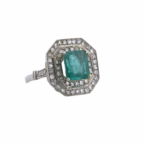Bague 55 Bague Art déco en platine avec émeraude et diamants 58 Facettes
