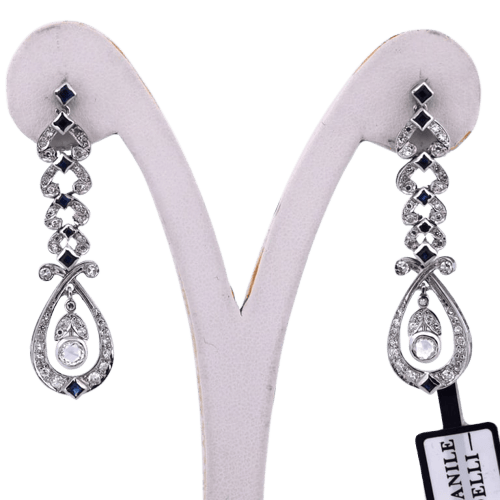 Boucles d'oreilles Boucles d'oreilles en or blanc 18 carats avec diamants et saphirs 58 Facettes
