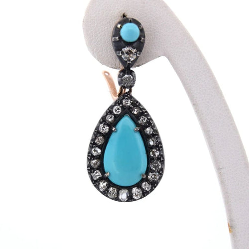 Boucles d'oreilles Boucles d'oreilles en or 14 carats et argent avec turquoises et diamants 58 Facettes OR72