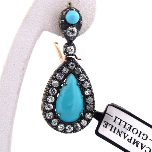 Boucles d'oreilles Boucles d'oreilles en or 14 carats et argent avec turquoises et diamants 58 Facettes OR72