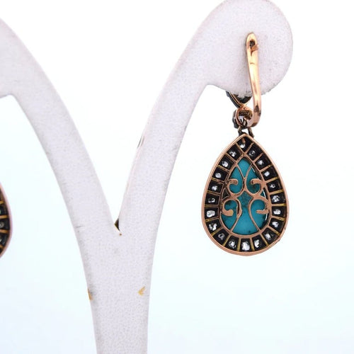 Boucles d'oreilles Boucles d'oreilles en or 14 carats et argent avec turquoises et diamants 58 Facettes OR72