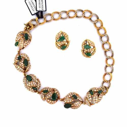 Boucles d'oreilles Ensemble collier et boucles d’oreilles émeraudes et diamants 58 Facettes CL31