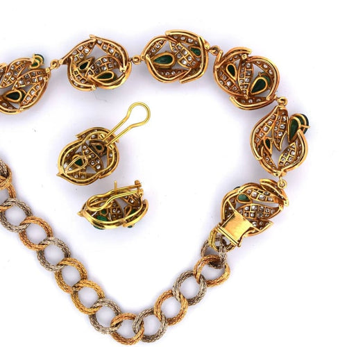 Boucles d'oreilles Ensemble collier et boucles d’oreilles émeraudes et diamants 58 Facettes CL31