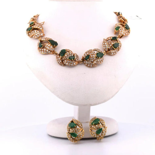 Boucles d'oreilles Ensemble collier et boucles d’oreilles émeraudes et diamants 58 Facettes CL31