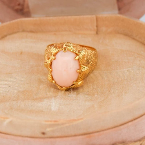 Bague 53 Bague cocktail rétro vintage années 1950 en or jaune 18 ct et corail rose 58 Facettes AN255 '(0799)