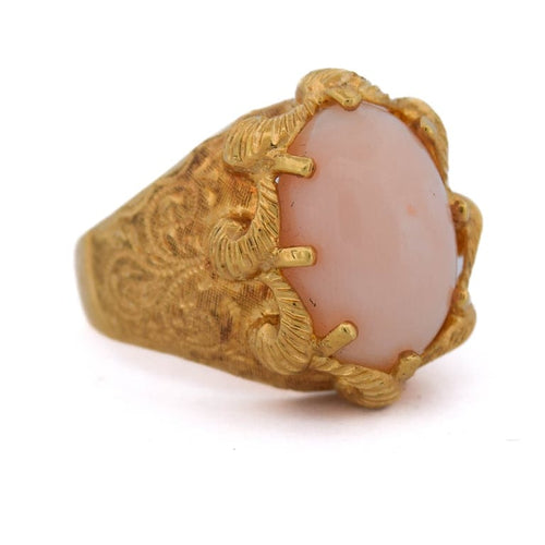 Bague 53 Bague cocktail rétro vintage années 1950 en or jaune 18 ct et corail rose 58 Facettes AN255 '(0799)
