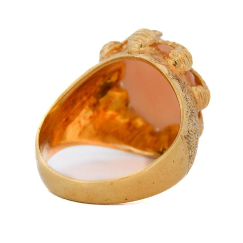 Bague 53 Bague cocktail rétro vintage années 1950 en or jaune 18 ct et corail rose 58 Facettes AN255 '(0799)