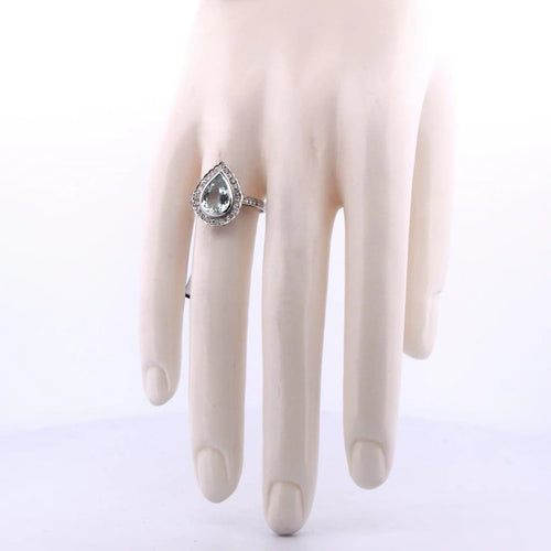 Bague 54 Bague en or blanc 18 carats, aiguë-marine et diamants 58 Facettes AN103