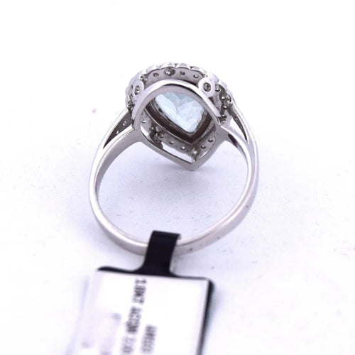 Bague 54 Bague en or blanc 18 carats avec aigue-marine et diamants 58 Facettes