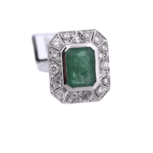 Bague 56 Bague Art déco en or jaune 18 carats, émeraude et diamants 58 Facettes