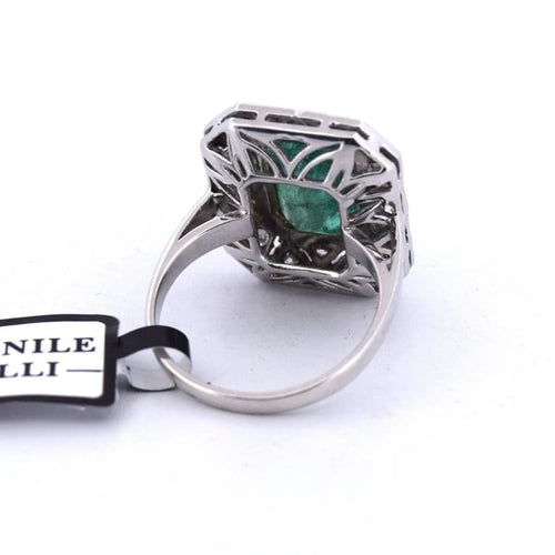 Bague 56 Bague Art déco en or jaune 18 carats, émeraude et diamants 58 Facettes