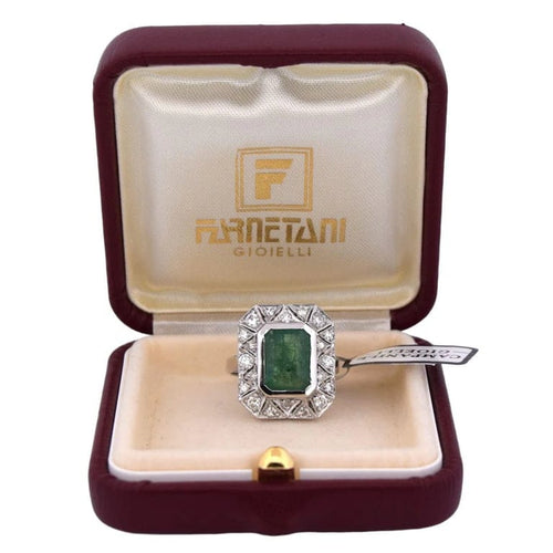 Bague 56 Bague Art déco en or jaune 18 carats, émeraude et diamants 58 Facettes