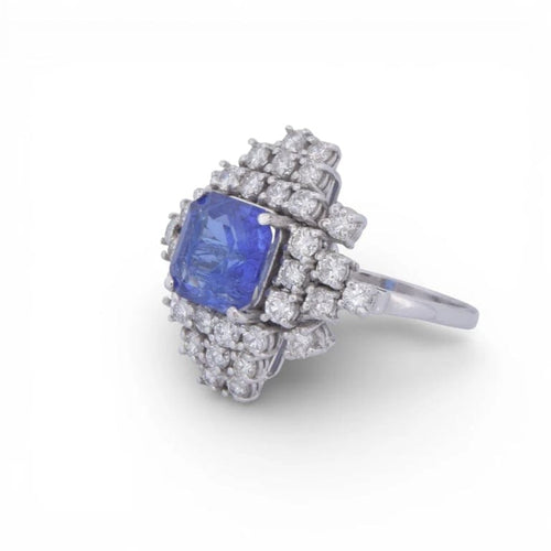 Bague 55 Bague en or blanc 18 carats avec tanzanite et diamants 58 Facettes AN272