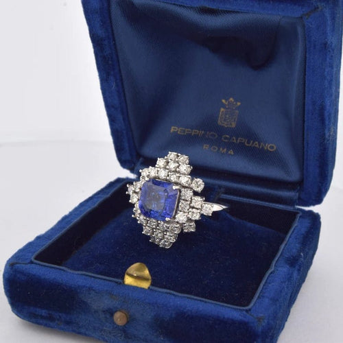 Bague 55 Bague en or blanc 18 carats avec tanzanite et diamants 58 Facettes AN272