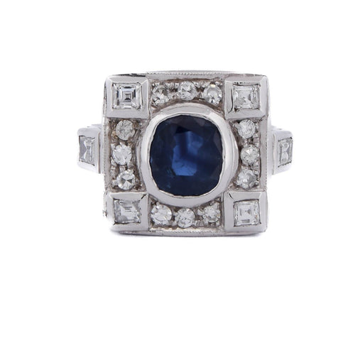 Bague 54 Art déco - Bague en or blanc avec saphir et diamants 58 Facettes AN58 '(00319)