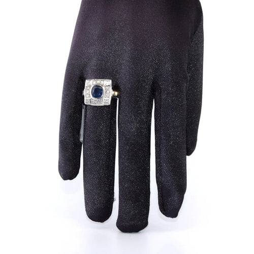 Bague 54 Bague Art déco en or blanc 18 carats avec saphir et diamants 58 Facettes